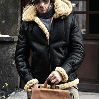 Мъжко яке от изкуствена кожа и овча вълна в бизнес стил, топли и удобни палто с дълги ръкави за есента и зимата
