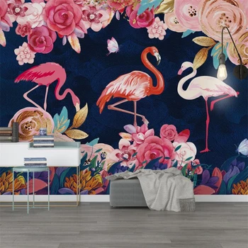 тапети wellyu по поръчка, стенопис от папие-маше, 3d ръчно рисувани, растение, цветя, фон с фламинго, тапети, стенопис papel tapiz