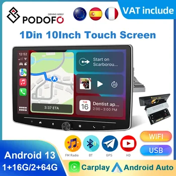 Podofo 1Din 10-инчов Авто Стерео Радио с превръщането на Android Автомобилен Мултимедиен Плейър Carplay Bluetooth, WIFI, GPS FM-приемник Авторадио