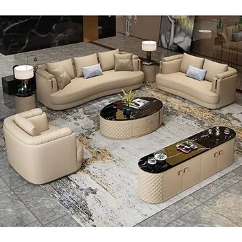 Модерни мебели за хола най-новият луксозен кожен диван-стол за дневна I-образна форма 1+2+3 местен