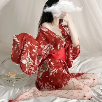 Японски кимона, униформи, секси бельо за cosplay, сатен, колан с лък, халати, костюми изкушения, пижамный комплект за жени