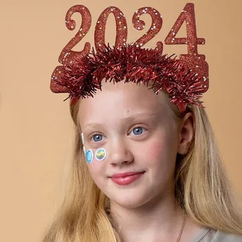 2024 Щастлива Нова година Превръзка на главата за коледните дейности Декорация на партита Подпори, Аксесоари Лента за коса, шапки и Аксесоари за коса