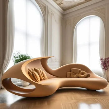 Дизайнерски модел Изогнутого тихи персонален дивана специална форма на Художествени Line Кремаво канапе за многопотребителска настройка