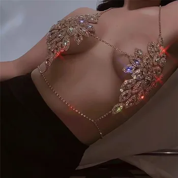 Фестивални луксозни комплекти бикини с кристали, облекло за жени, 2023, Лъскава метална верижка с диаманти сутиен y2k, комплект от две части