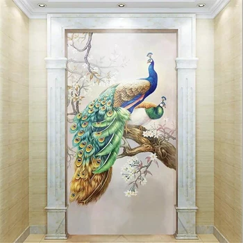 тапети beibehang по поръчка, 3d стенопис, живопис с маслени бои с цветен модел от папие-маше, на фона на верандата с павлином, декоративна живопис, тапети