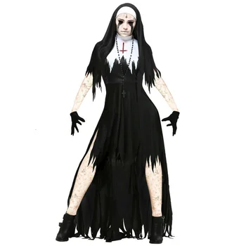 Cosplay-костюм монахиня на Хелоуин, женски, черно фантазийное рокля на вампир, маскиране за парти сестри терор, дамски маскиране за възрастни