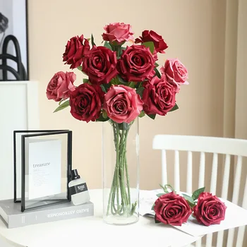 Реалното Докосване До Розова Клони На Стъблото Латексова Роза Усещане За Ръце Имитации На Декоративни Изкуствени Силиконови Цветове На Рози Домашна Сватба
