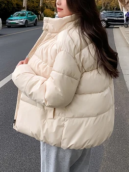 Утолщенное памучни палто с яка-часова дамски зимни дамски яке, буйни топлите пухени памук, паркове, Женски ежедневното яката на палтото 2023 г.