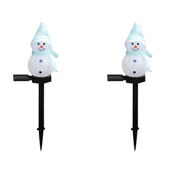 2X Соларни лампа във формата на Снежен човек, Коледни Led светлини във формата на Снежен човек на слънчеви батерии, Улични, Градински фенери Коледа Blue