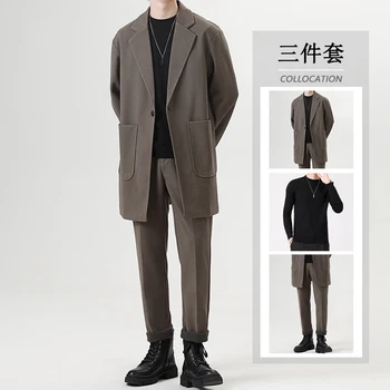 Нов мъжки костюм (костюм + жилетка + панталони) от твида, висок, красив, с чувство на лекота, зрял вятър, хонг конг костюм кубизъм, комплект от три пайсов
