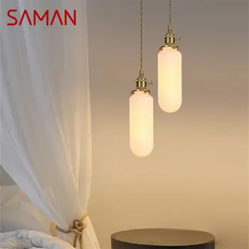 Модерен месинг окачен лампа SAMAN LED Nordic Creative Simply Ceramics Окачен лампа за дома, трапезария, спалня, прикроватной нощни шкафчета.