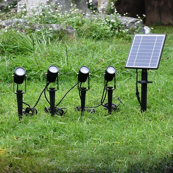 Фокус на слънчева енергия, 4 топли бели фенер, външно осветление за слънчева батерия, пейзаж, градина, дърво, отделно боядисана лампа