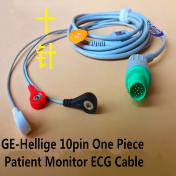 Безплатна Доставка Съвместим с GE-Hellige едно Парче Кабел за ЕКГ-наблюдение на пациента с 3 Пина, Защелкивающийся Края на Стандартни Кабели и проводници AHA