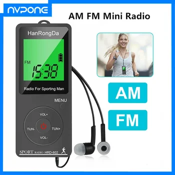 Мини AM FM-радио с led дисплей с шагомером, слушалки с цифрова настройка, джобно спортно радио за бягане, ходене, карманное радио