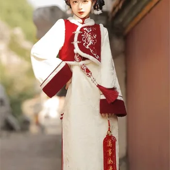 Оригинално женствена рокля Hanfu Усъвършенствано червен цвят Bijia Рокли нова година хавлия в китайски стил, коледен костюм за писма Зима