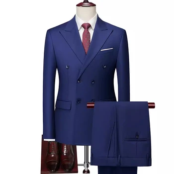 Модерен обикновен бизнес Случайни мъжки костюм-сако, модерен бутиков панталони, комплект от две части, сватбената рокля на булката, костюм в две копчета за парти