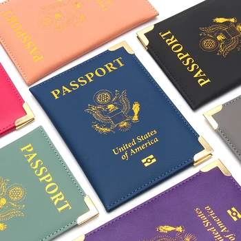 Изкуствена кожа САЩ Корици за паспорти на Жените и Мъжете Мек калъф Passaporte с принтом Белоголового Орлана Пътен портфейла Притежател на паспорт Органайзер за документи