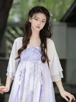 2023 Китайското рокля Hanfu Традиционен костюм от епохата на Тан с елементи на Хан, свободно рокля с кръстосано шнур на гърдите