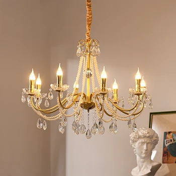 Ретро класически дизайн, Окачена лампа, Кристални полилеи, перлата на окачен лампа в тавана лампа, география, интериор на стаята