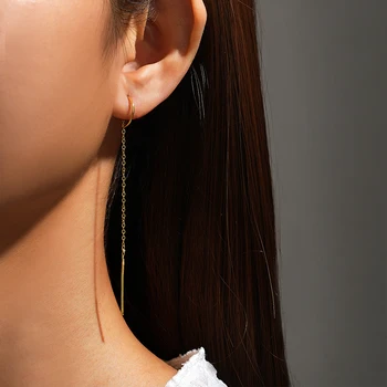 BOAKO S925 Сребърна верига с пискюл, Минималистичные Дълги обеци-карамфил С-образна форма под формата на ушите на жените, Корейски тънък пиърсинг