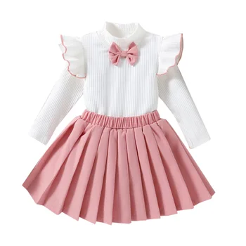 Дрехи за малките момичета, пролетно-есенни костюми за деца, розови костюми, топ и пола в едно мирно стил от 0 до 5 години