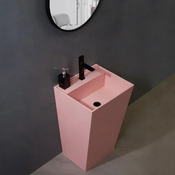 Мивка с колона от изкуствен камък, Вградени умивалник, Мивка за измиване на лицето, Модерна розова колона в скандинавски минимализме за баня