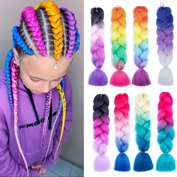 AZQUEEN 24-Цолови Опашка Jumbo Box за изграждане на изкуствена коса, плетене косичек със собствените си ръце, за деца Розово, Лилаво, Жълто Сиво