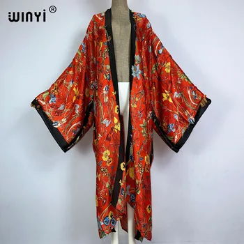 WINYI кимоно, caftans с африканските принтом, плажно облекло, накити, Елегантна Жилетка, чубрица празнични плажни тоалети за жените, модно палто Hanfu