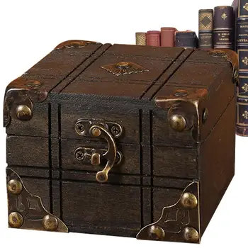 Реколта Ковчег за съкровище Ретро Малка Кутия за съхранение С катинар Дървени Ковчег за бижута Настолен Органайзер за дома кутии на паметта