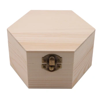 Дървена Модни Подарък кутия Лесна Преносима Дървена Ковчег за бижута във формата на шестоъгълник Сватбен Притежателя Бижутериен Дисплей