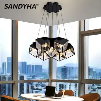 Модерни полилеи Nordic Luxury Окачен лампата във формата на звезда, стъклена топка, квадратен дизайн, led лампа за трапезария, хол, Лампара De Techo