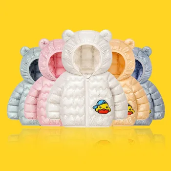 Леки якета с качулка, палто за деца за момичета, детски зимно-есенна топла горна дреха с шарките на патици за момчета, ежедневни облекла за деца