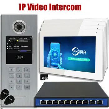 Умен 7-инчов IP-видео домофон на Hristo Smart за 4-жилищна сграда с цифрова клавиатура с IC карта