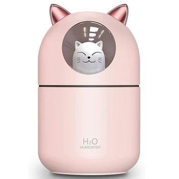 Овлажнител на въздуха Cool Mist със сладък котка за дома, лека нощ оборудвани с котка чат, който е необходим чистият въздух за детска стая, лесно почистване, тиха работа, розов