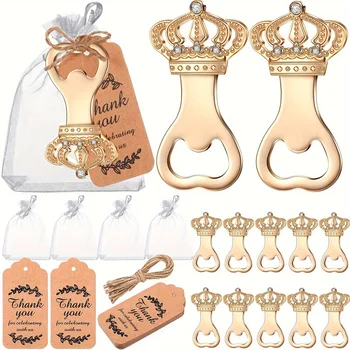 10 комплекта Ключодържател за отваряне на бутилки, Златна Короната на Сватбени Сувенири Забавно Отварачка за бирени бутилки за сватбени подаръци за гости, Подаръци за партита